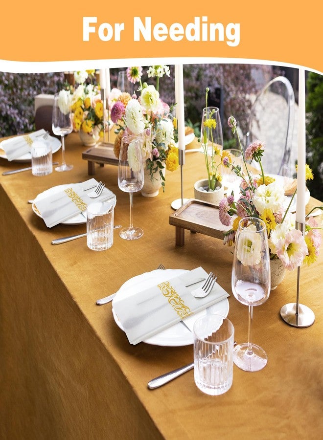 Lemecima 100 Pack White and Gold Napkins Disposable Linen Feel Dinner Napkins with Built-in Flatware Pocket Gold Trim Lined Pre Folded Napkins Cloth for Wedding Dinner Party Events - Image 5